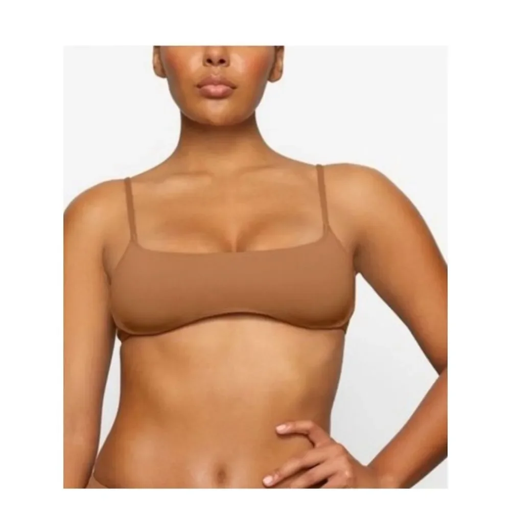 Skims Recycled Swim Micro Scoop Bikini Top Almond Brown Tan 4X